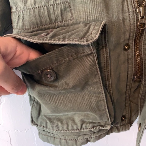 💚Baby Gap Toddler 2 years Khaki Army Green Hooded Denim Jacket w padding inside - Picture 10 of 15